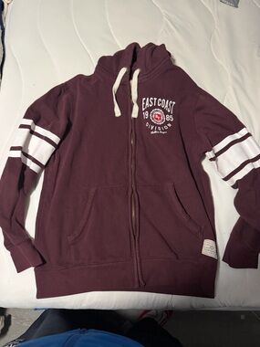 Roebuck & CO. East Coast Division Maroon Zip-Up Hoodie with White Stripes